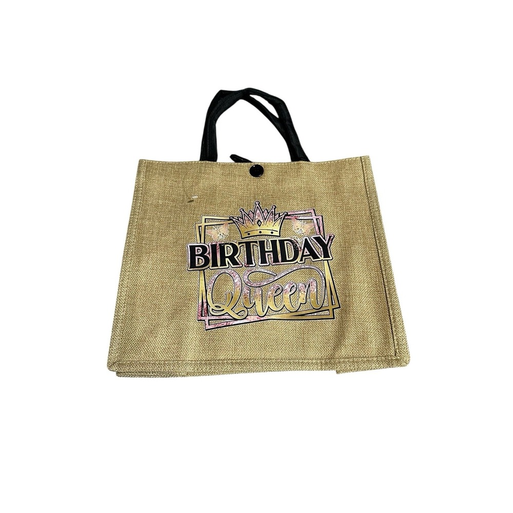 NEW‎ tote bag with zipper pouch BIRTHDAY QUEEN canvas brown